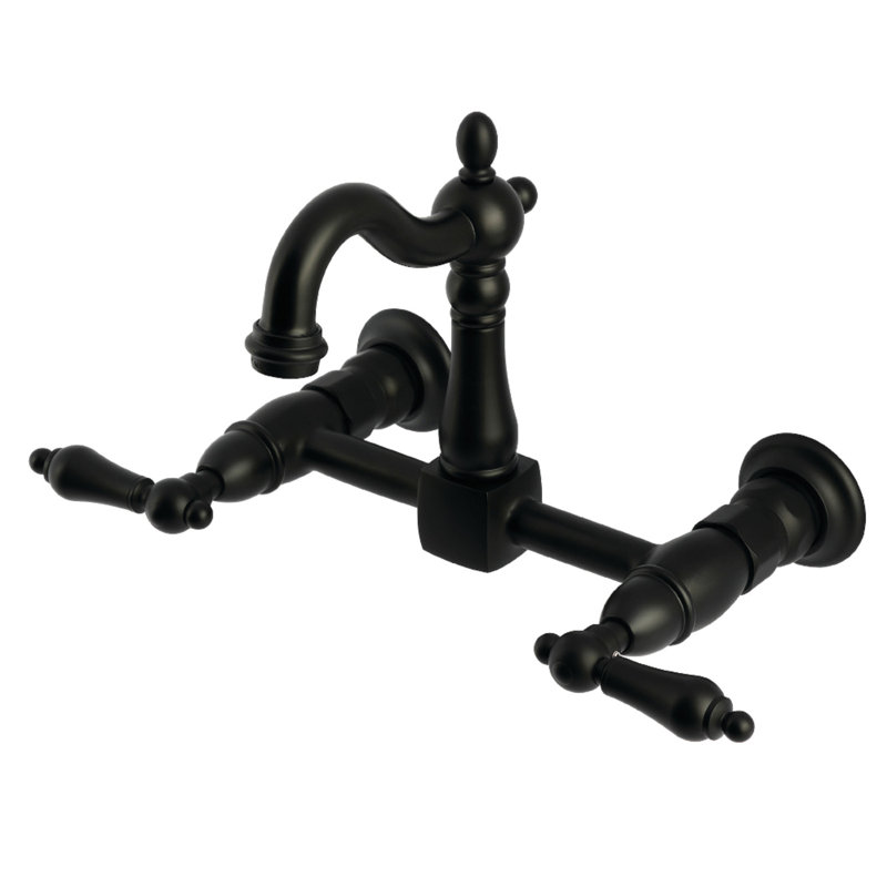 Kingston Brass Heritage Double-Handle 2-Hole Wall-Mount Bridge Kitchen Faucet, Matte Black