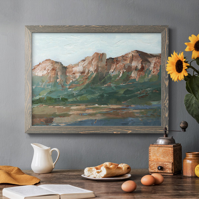 «Heading West I», toile tendue avec châssis rustique, H 18 po x l 26 po x P 1,5 po, Encadré gris