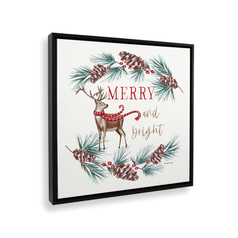 «Merry and Bright Reindeer» par Elizabeth Tyndall, reproduction d'art, L 36 x H 36, Noir, Toile avec cadre