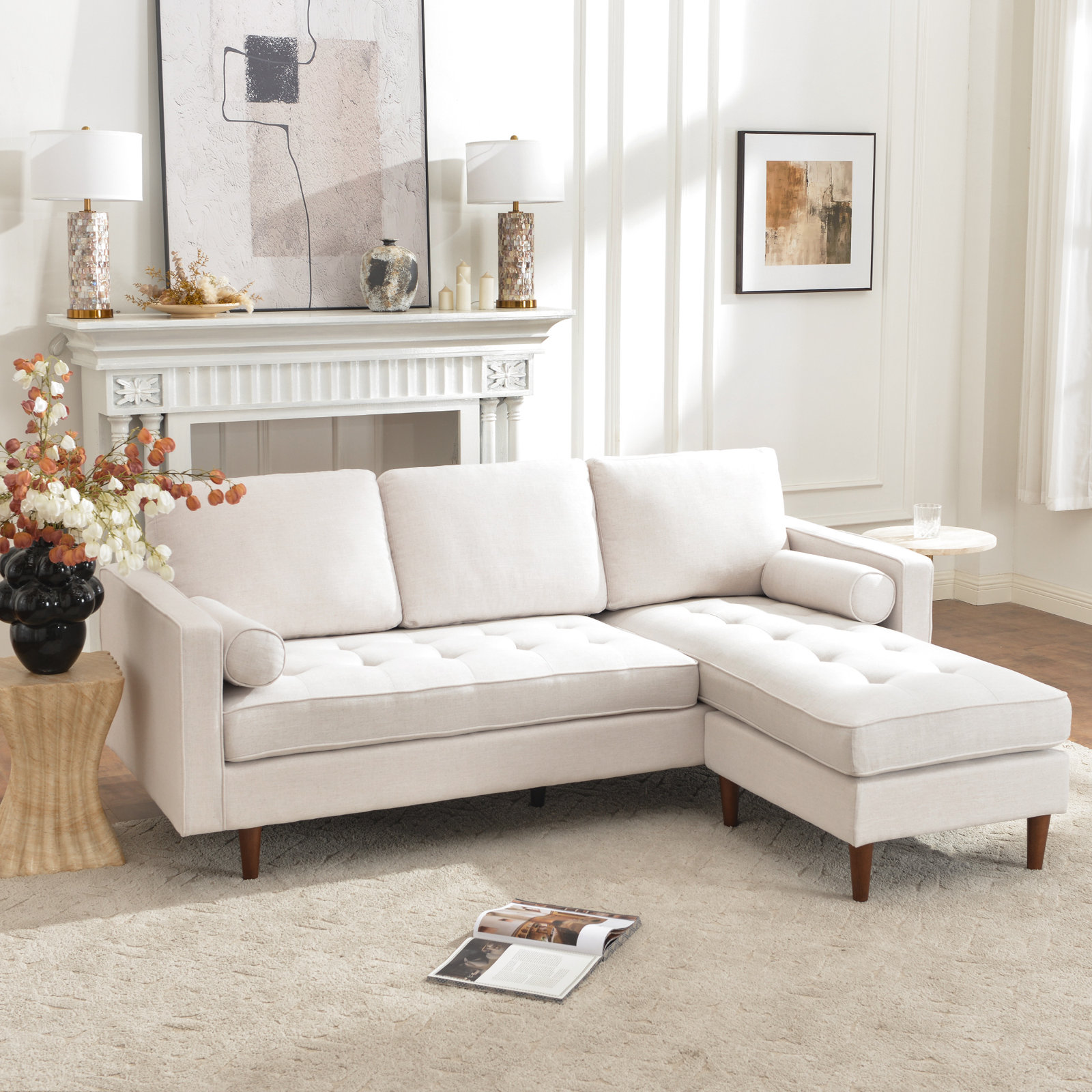 Geo 84" 2-Piece Upholstered Reversible Sectional, Ivory Linen