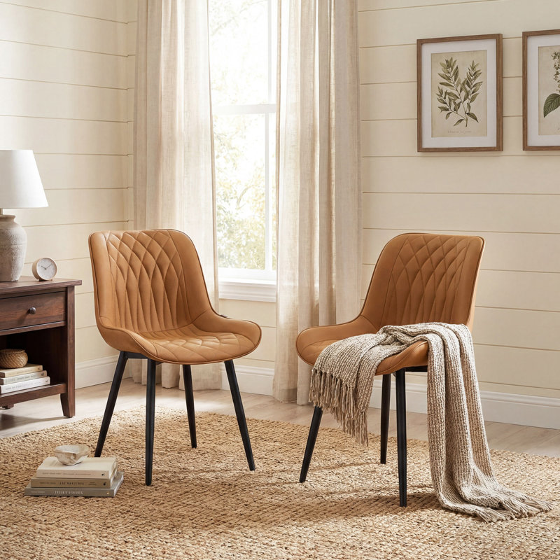 Modern Dining Chairs Faux Leather Upholstered Kitchen Chairs Side Chair With Metal Legs, Tan