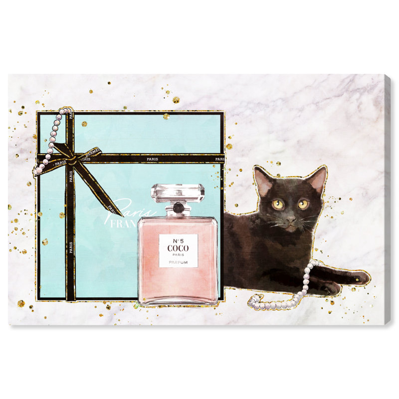 Cat Glam Blue Box - impression sur toile, H 30 po x l 45 po, Toile tendue