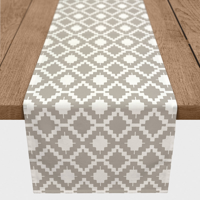 Chemin de table en losanges pointillé Nalston, 72 po x 16 po, Kaki, Géométrique 3