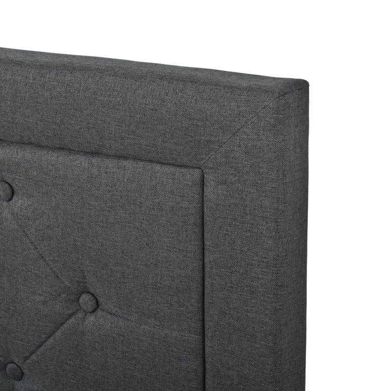 Structure de lit grand format avec tête de lit capitonnée capitonnée de style encadré, assemblage facile, sans sommier tapissier, gris foncé
