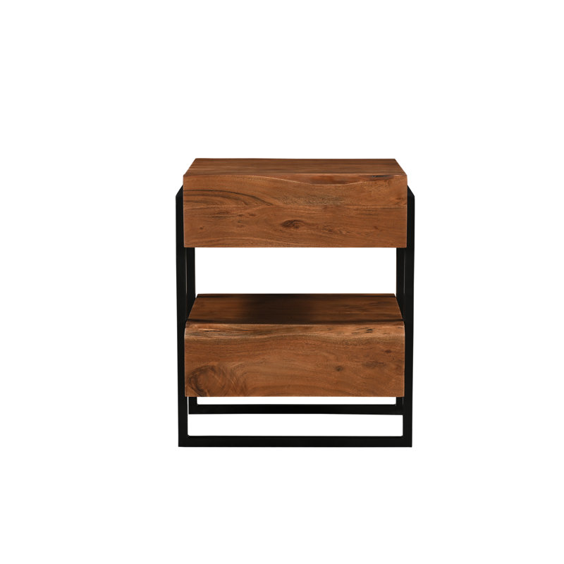 Keerat 2-drawer Live Edge Solid Wood Nightstand