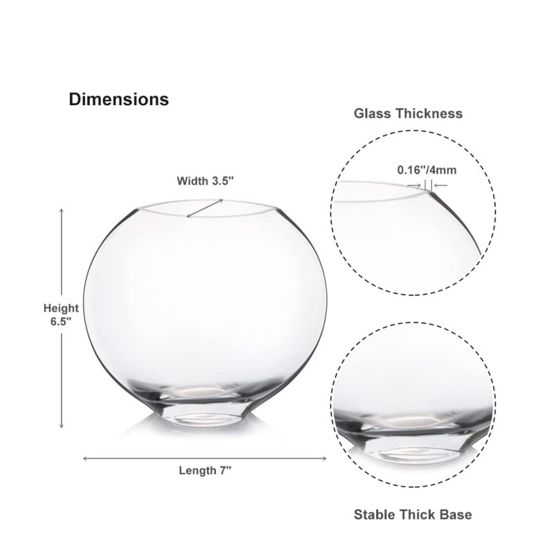 Unique Oval Glass Vase, 6.5" H x 7" W x 3.5" D