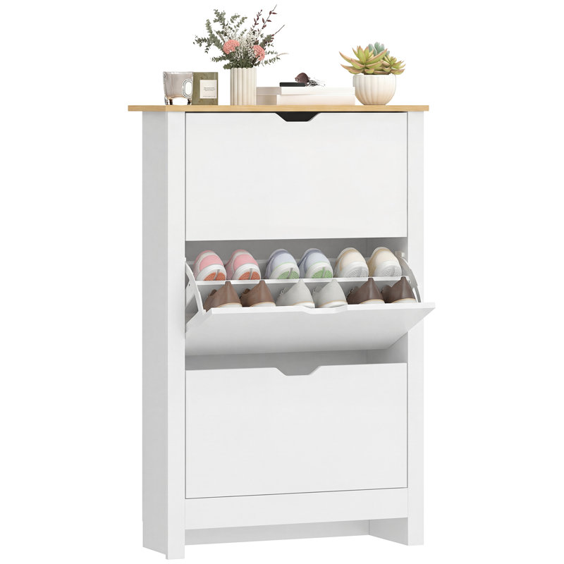 Armoire à chaussures étroite pour entrée avec 3 tablettes réglables
