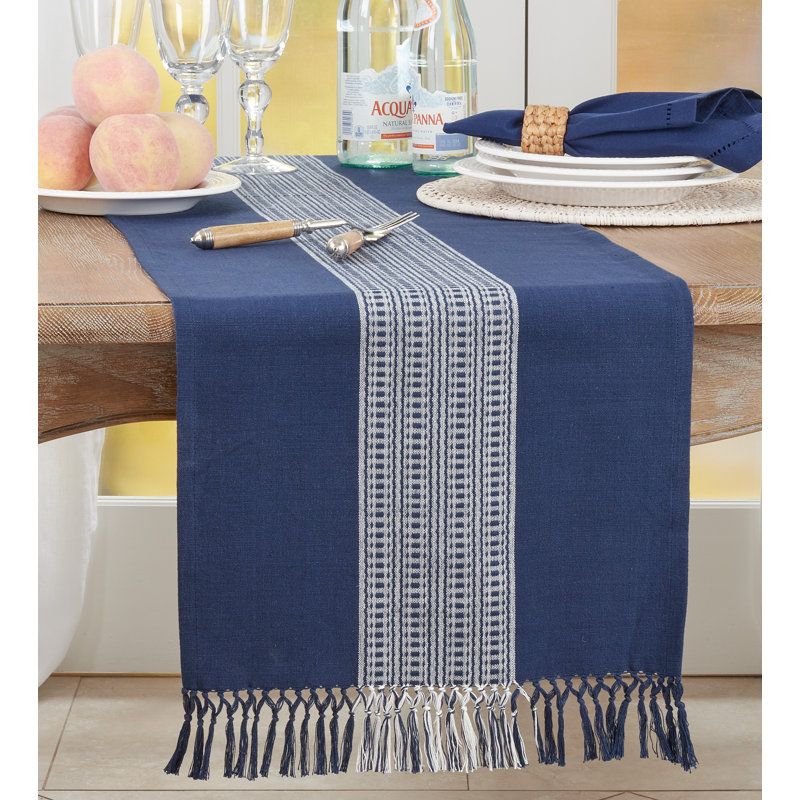 Floral 100% Cotton Table Runner, Navy Blue