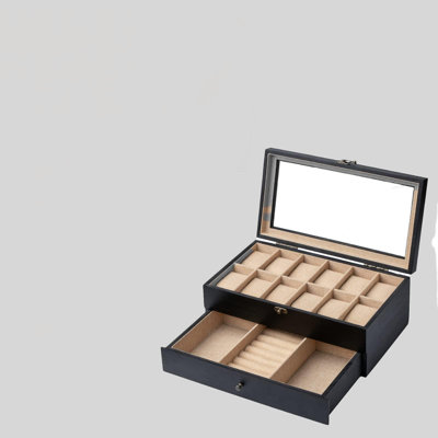 Watch Box Watch Case For Men Women With Large Glass Lid Wooden Watch Display Storage Box With 2 Layers 12 Slots Black Mens Watch Box Organize Watch Box Watch Case For Men Women With Large Glass Lid Wooden Watch Display Storage Box With 2 Layers 12 Slots Black Mens Watch Box Organize