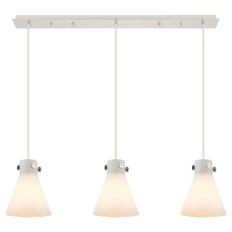 Luminaire suspendu 3 lumières Amrith, Blanc, Nickel poli