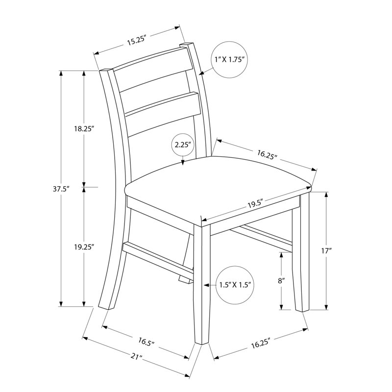 2 chaises de salle à manger de 37 po de hauteur, assise rembourrée en mélange de chenille brun, fabrication en bois massif, pour cadre de chambre et de cuisine