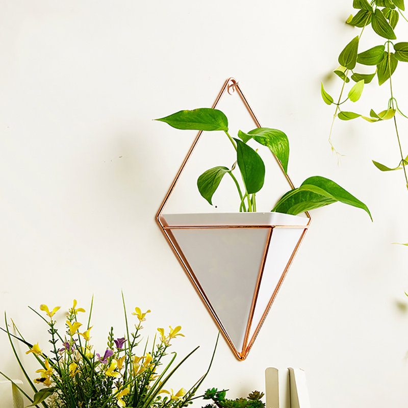 Henrion Modern Geometric Hanging Planter for Succulents, White, 18.5cm H x 12cm W x 12cm D