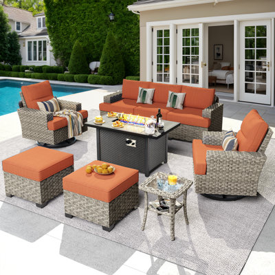 Wahkon Wicker/Rattan 5 - Person Seating Group With Swivel Chairs and Cushions