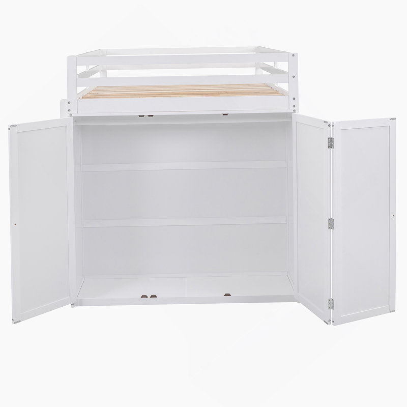 Lit mezzanine avec tiroirs, bureau et garde-robe, White