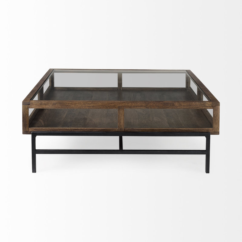 Warner Coffee Table with Storage, 15" x 43.5" x 42", Medium Brown, Black