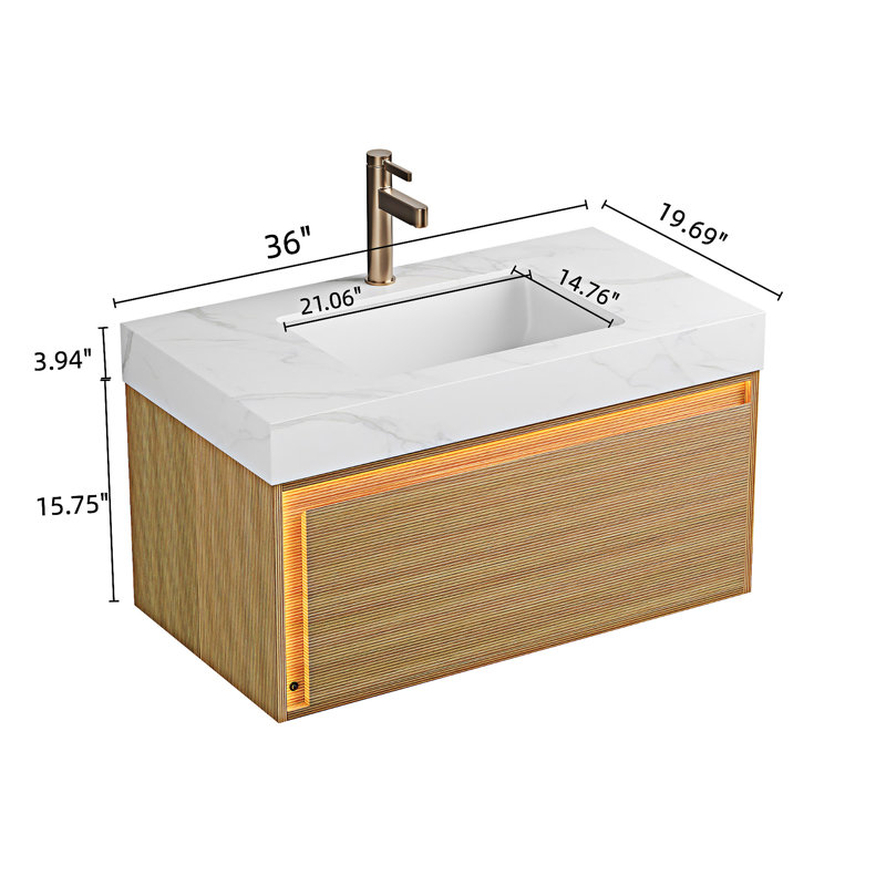 Meuble-lavabo flottant avec lavabo, Blanc de Carrare