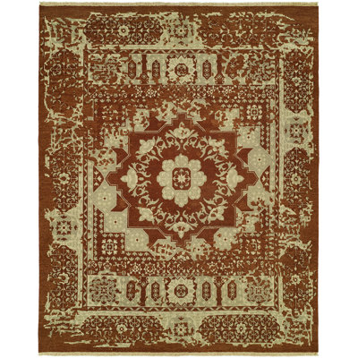 Wool Oriental Area Rug in Rust