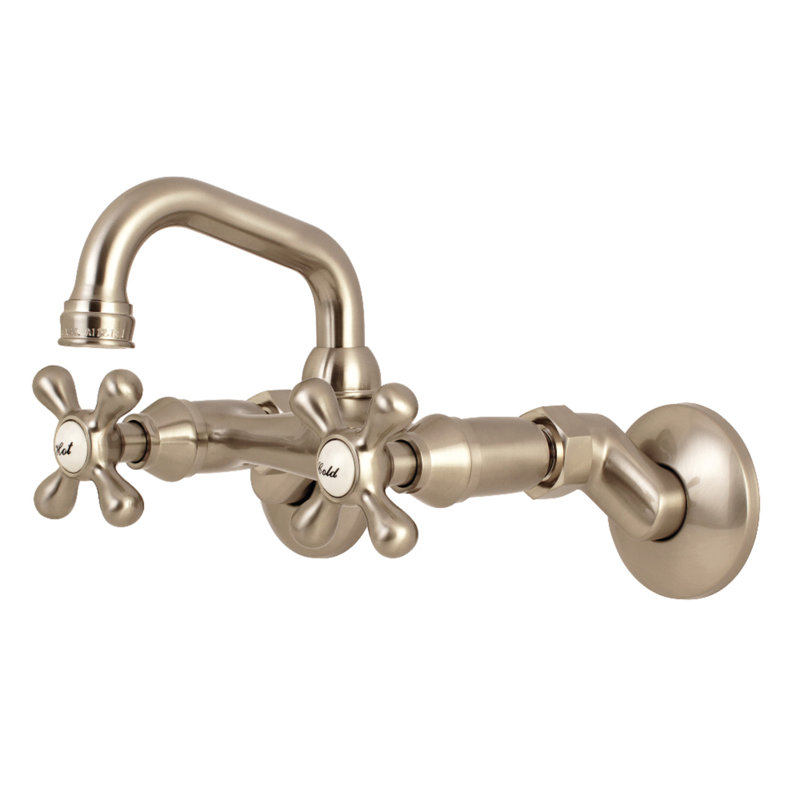 Kingston Brass Kingston Two-Handle 2-Hole Wall Mount Bar Faucet, Brushed Nickel