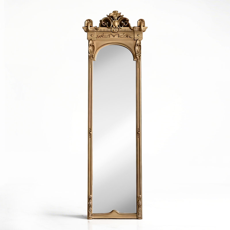 American-Style Vintage Carved Frame Wall-Mounted Full-Length Mirror, 62.99" x 19.69"