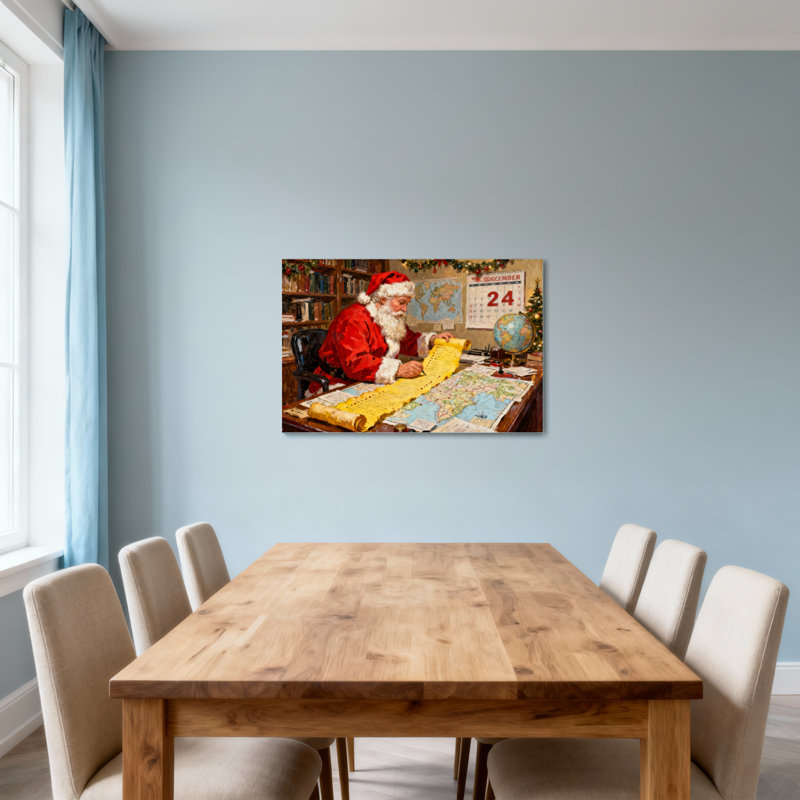 Noël, père Noël, lecture de carte au bureau