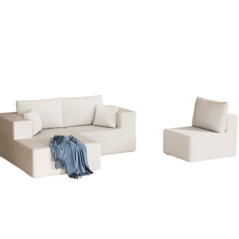 Beige Corduroy Sectional Couch , L Shape With Chaise Lounge For Living Room, High Elastic Sponge Actuality, Freely Combined Arrangement, 800Lbs Weight Capacity Room , Foam Lounge, Insert, Formation,