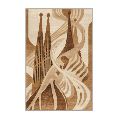 Soft Plush Garrett Barcelona Sagrada Familia Modern & Contemporary Abstract Area Rug in Beige – Beige Binding
