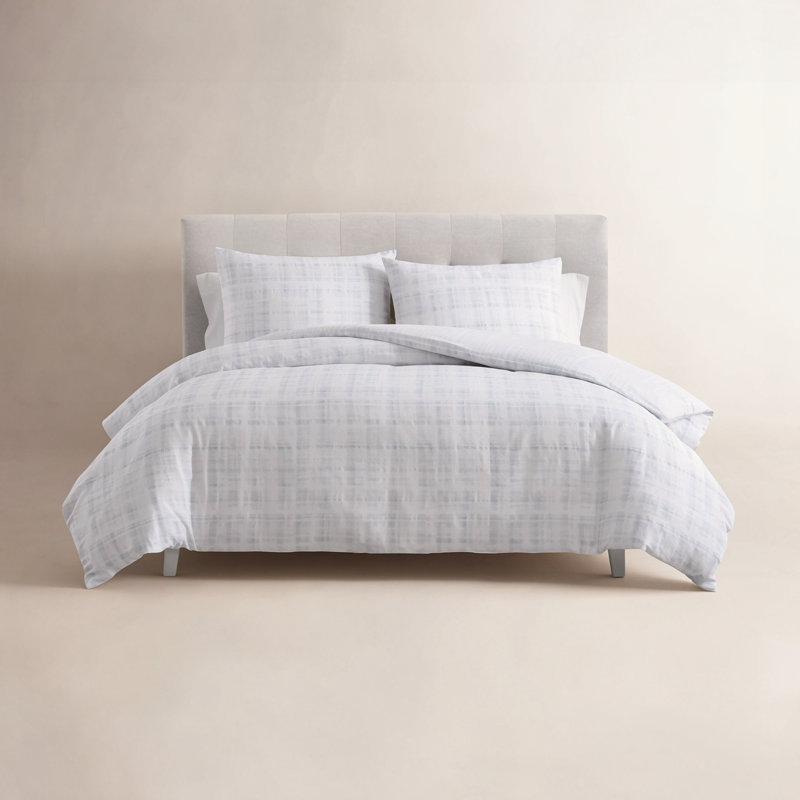 Ensemble d'édredon réversible en coton à carreaux bleus Vera Wang, Édredon pour grand lit + 2 taies décoratives