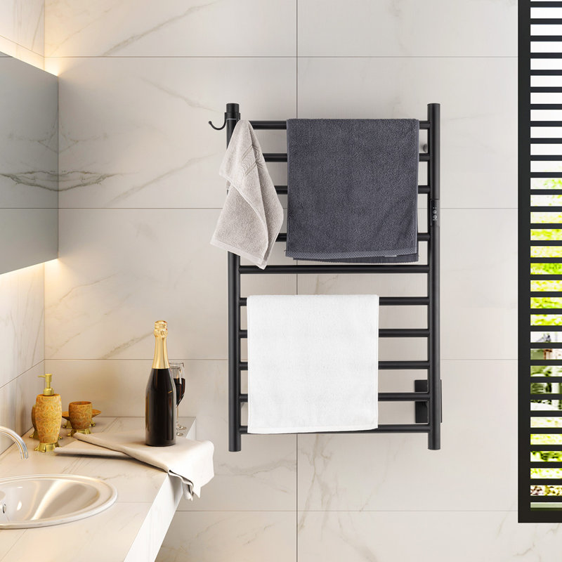 10 Bars Straight Electric Towel Warmer Wall Mounted 3 Working Modes, Black