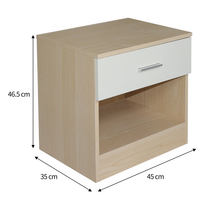 45 cm W Bedside Table, Oak/Cream