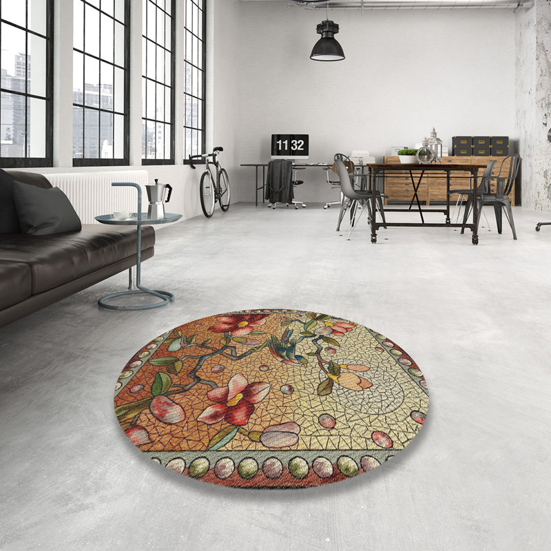 Tapis à motifs vert / rouge, Rond 5 pi