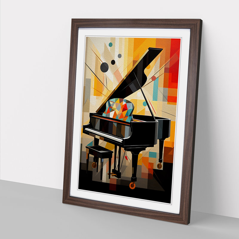 Piano Geometric - Single Picture Frame Print on Wood, 34cm H x 25cm W x 2cm D, Walnut