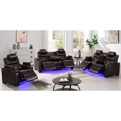 Ensemble de salon en cuir 3 pièces Akheelesh