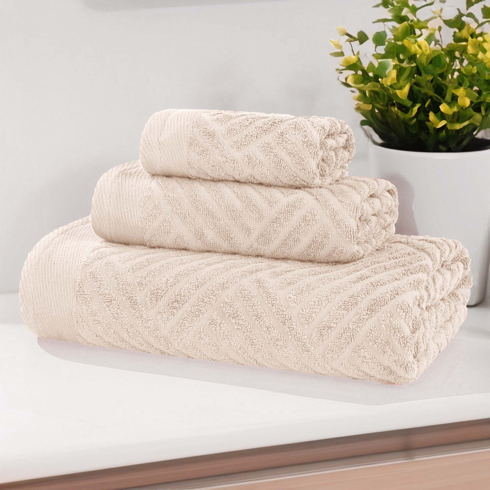 Ocilla 3-Piece Egyptian Cotton Towel Set, Ivory