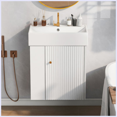 Modern Floating Bathroom Vanity with Ceramic and Left side storage