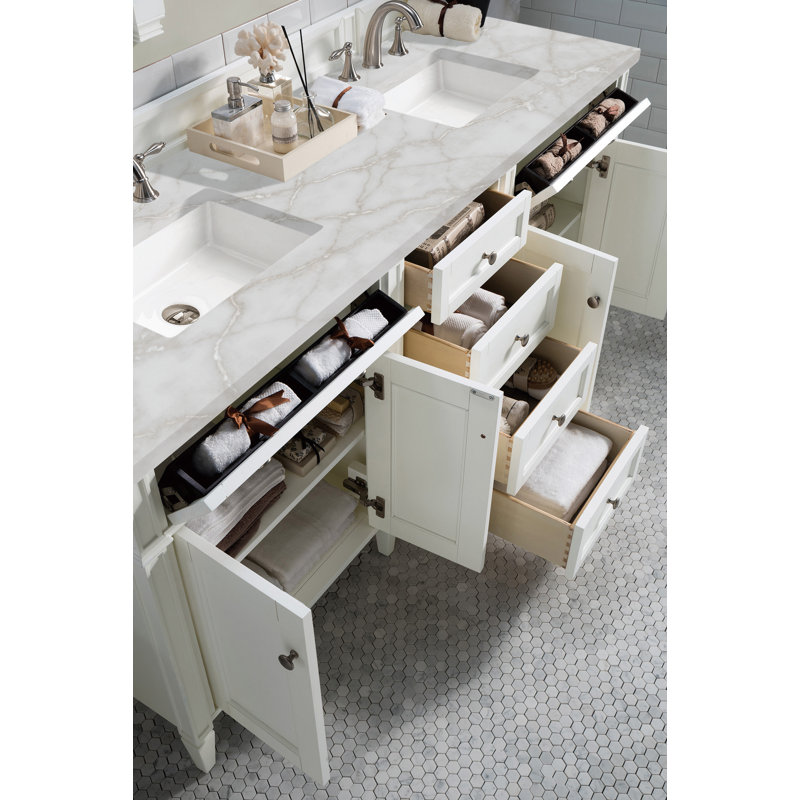 Brittany 72 in. Double Vanity, Bright White, Victorian Silver