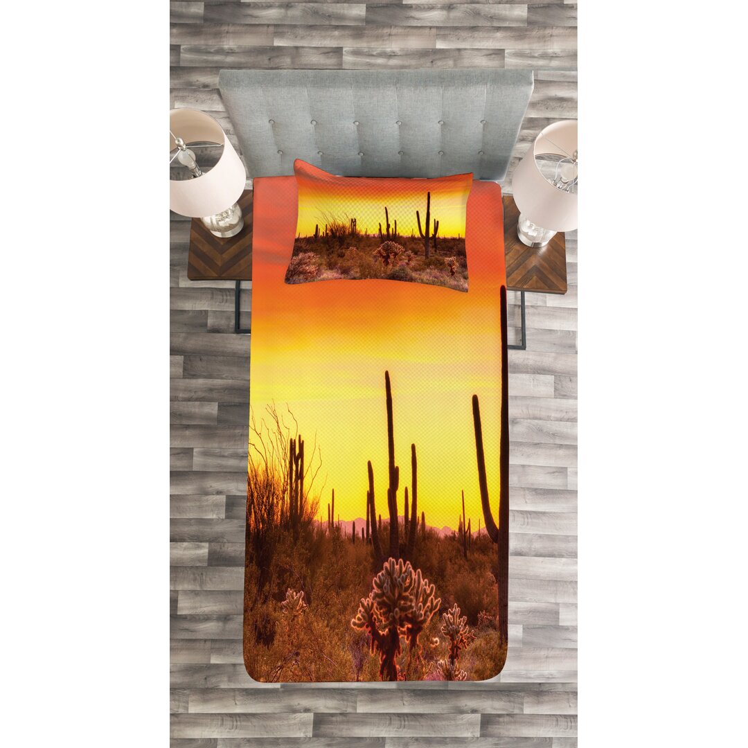 Gestepptes Bettdecken-Set, Cactus und Weeds Land, Saguaro, Gelb Rot