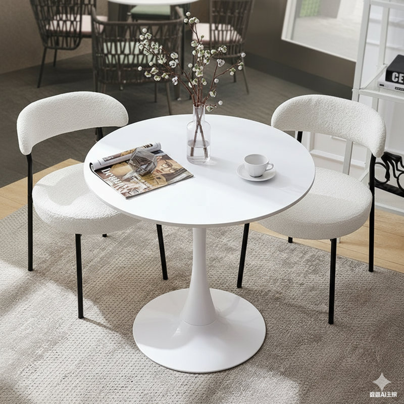 Round Dining Table Sets With 2 Chairs, White/Black, White