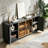 64-Inch Sideboard, Wooden Vertical Stripe Storage Cabinet