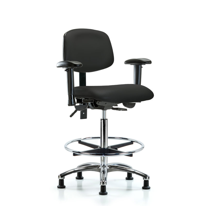 Anna Vinyl Drafting Chair, Black, Glides, Included