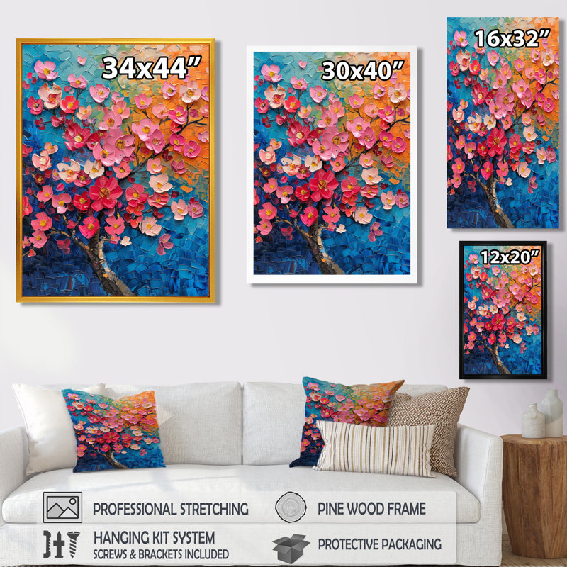 Radiant rose bleu cerisier en fleurs II - impression d'art mural cerisier en fleurs, H 16 po x l 32 po x P 1 po