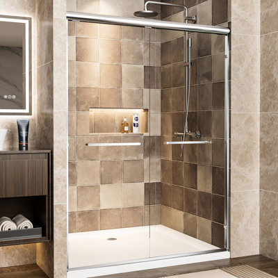54" Wide 72" High Double Sliding Shower Door With Aluminum Frame, 1/4" Tempered Glass, - Shatter Film, Dual Stainless Steel Handles, Adjustable Width, Waterproof Design, Easy To Install For Bathroom