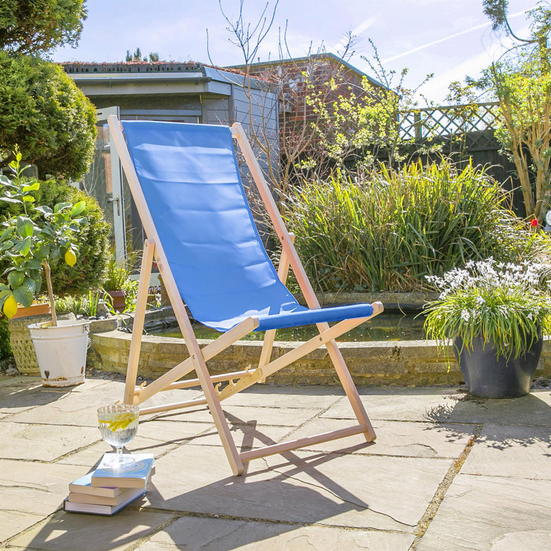 Folding Wooden Deck Chair, Royal Blue