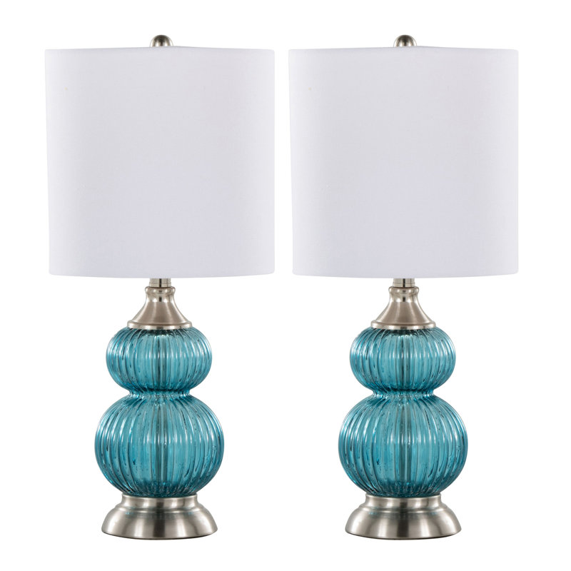 Lampe d'appoint 20 "en verre saphir bleu Belle, abat-jour en lin blanc de Grandview Gallery par LumiSource - ensemble de 2