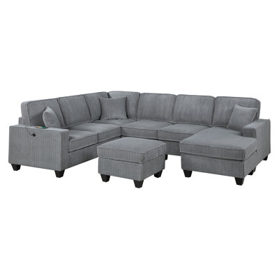 LAF Loveseat With USB Port Modern Style 5Pc Sectional Set Corner Wedge Armless Chair Cocktail Ottoman RAF Loveseat With Storage Fog Finish Primary Living Room