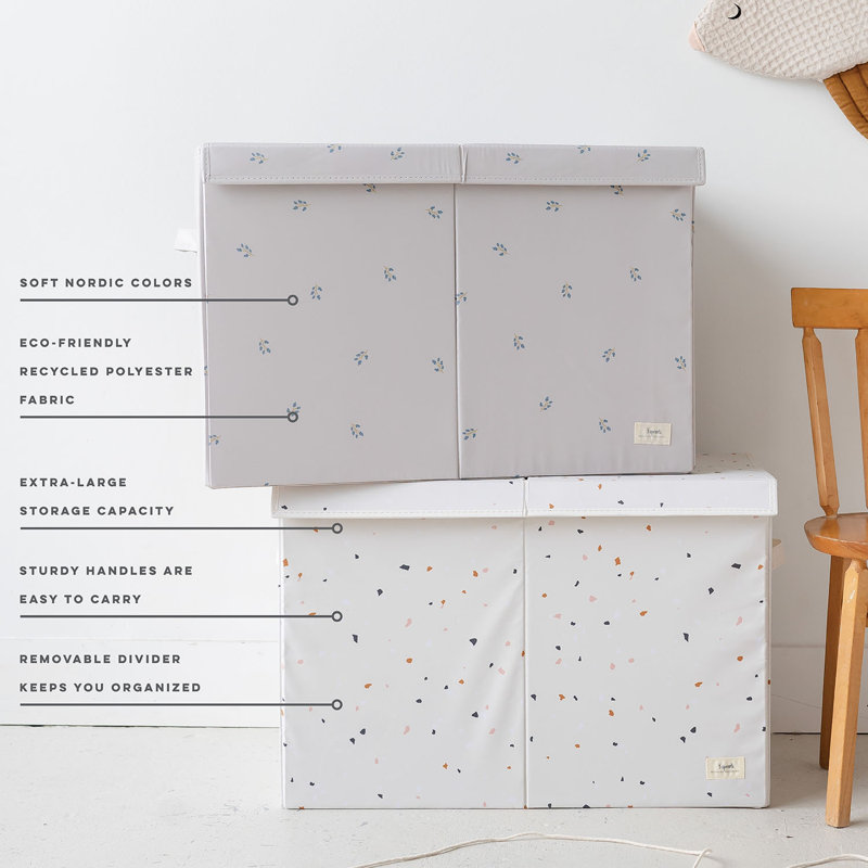 3 Sprouts - Recycled Fabric Storage Chest with Lid - Terrazzo, Cream