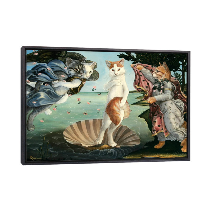 «Kitty On The Half Shell» - Impression, H 18 po x l 26 po x P 1,5 po, Toile avec cadre noir patiné