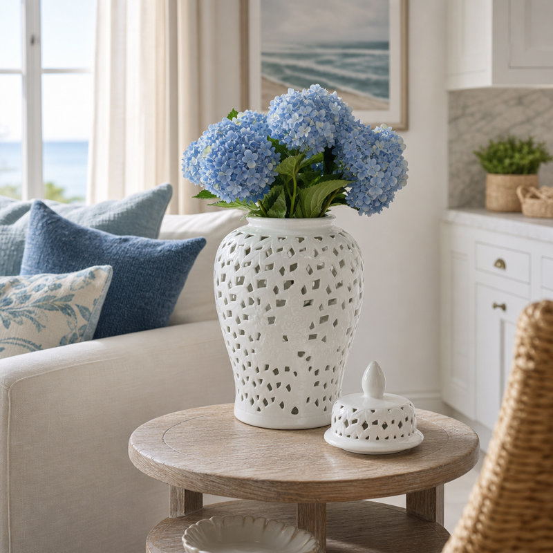 Contemporary Tall Ceramic Flower Vase for Table Display - Decorative Cutout Vases Accent Piece for Modern Home Decor Styling