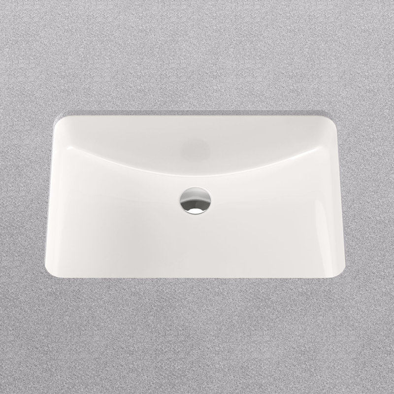 Lavabo de salle de bain blanc rectangulaire en porcelaine vitrifiée à montage sous plan avec débordement