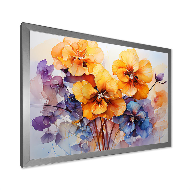 «Pansies Gilded Elegance Bouquet II», reproduction sur toile, Cadre photo argenté, H 30 po x l 40 po x P 1,5 po