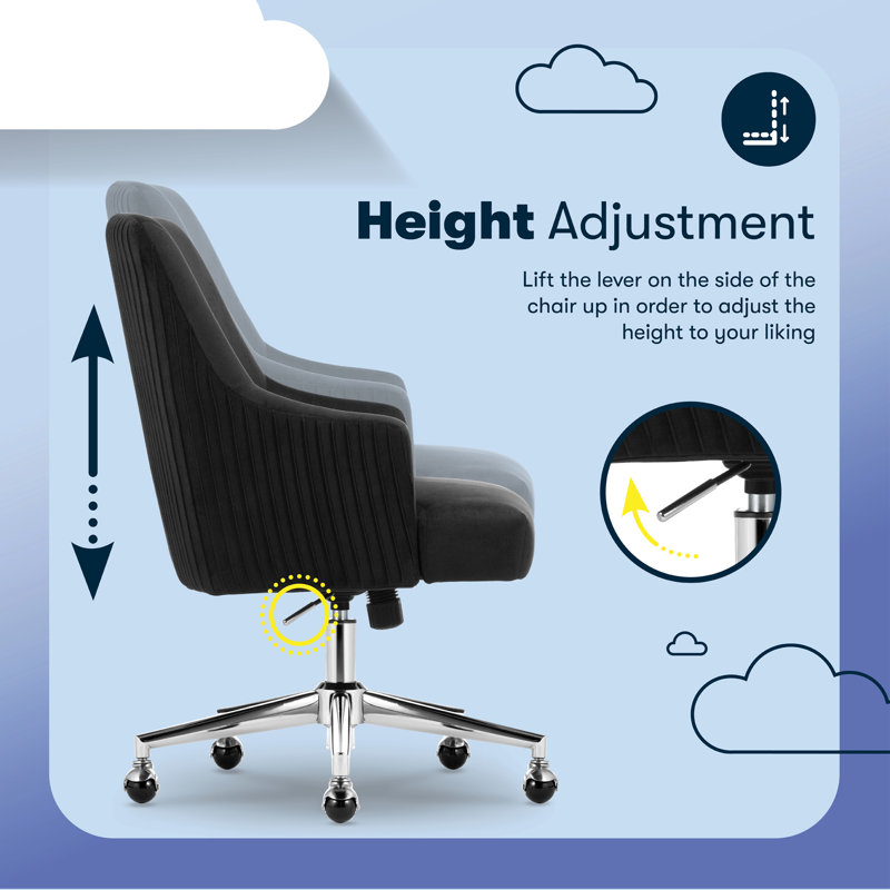 Black Velvet Mid-Back Swivel Task Chair with Metal Base